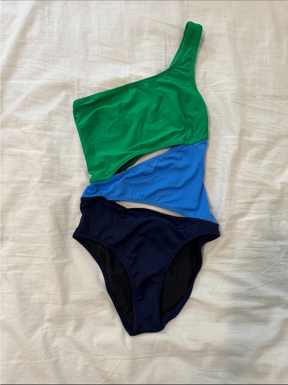 Solid and Striped Multicolor One Shoulder Cutout Swimsuit